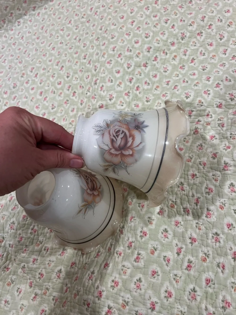 Vintage Glass Lantern Shades in Cream, Pink and Green